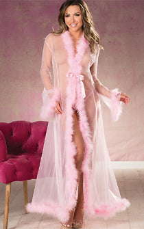 Long Fluffy Feather See-thru Robe