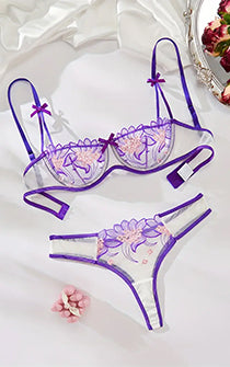 Purple Blossoms Demi Bra & Thong