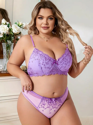 Lavender Blooms Plus Size Panty & Bra Set
