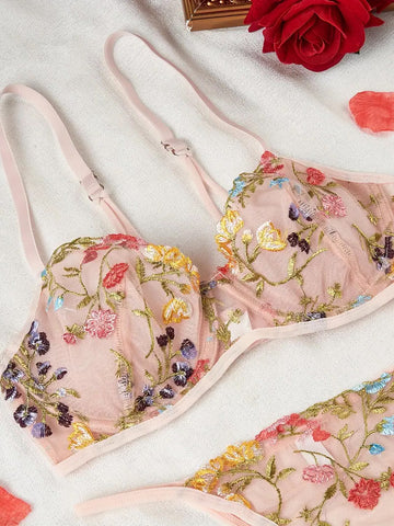 Nude Summer Blooms Bra & Tanga set