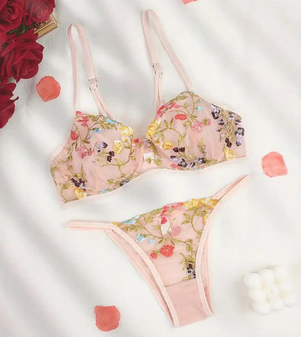 Nude Summer Blooms Bra & Tanga set