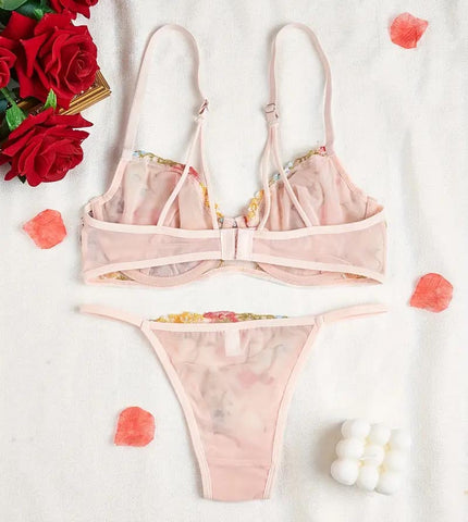 Nude Summer Blooms Bra & Tanga set