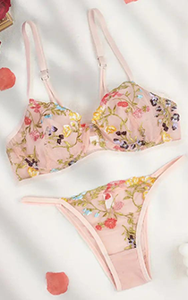 Nude Summer Blooms Bra & Tanga set