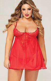 Red Satin Bows Cupless Babydoll Queen - panties.com