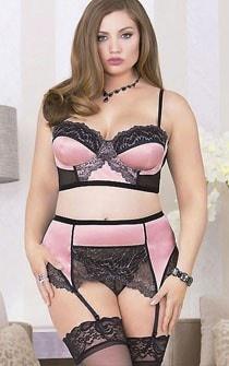 Precious Pink Panty, Bra & Garterbelt 3pc Set Plus Size - panties.com