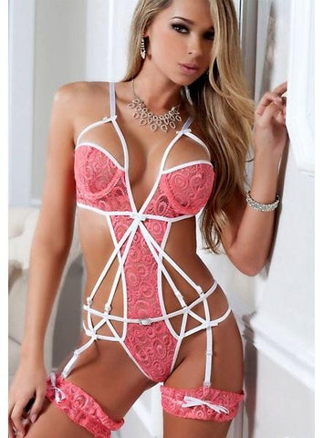 Zoned Super Sexy 2pc Strappy Chantilly Teddy