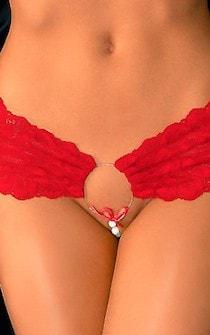 Red Pleasure Beads Micro Thong - panties.com