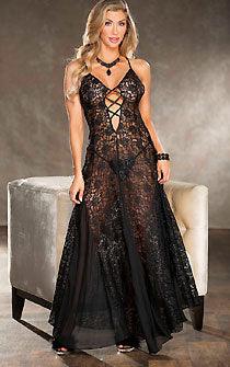 Extravagant Black Lace Gown - panties.com